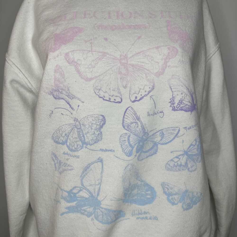 Goodie Two Sleeves Butterfly Collection Sweatshirt White Rainbow Print Large - Picture 6 of 9